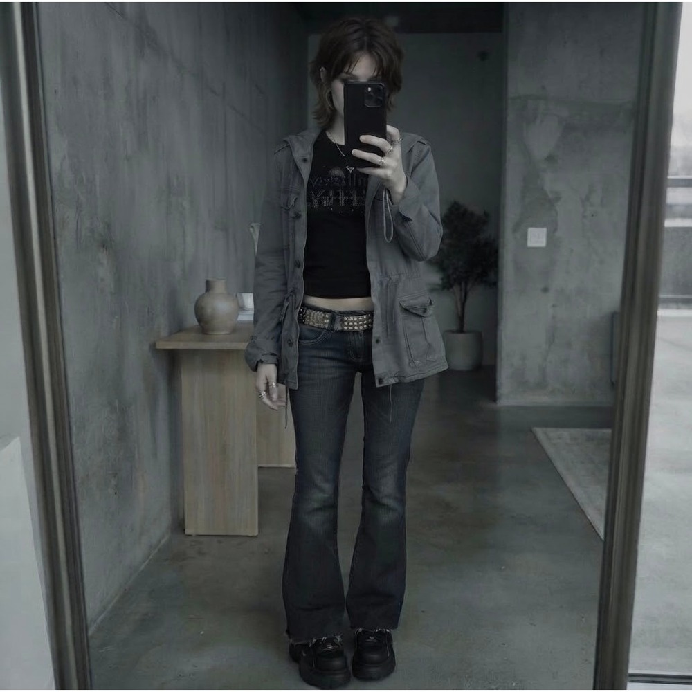 Y2K Blanc Noir Utility Jacket Hooded Military Field Coat M Gray Edgy Grunge